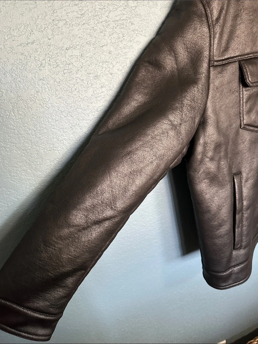 Levi's Black Faux Leather Sherpa Collar Trucker Jacket